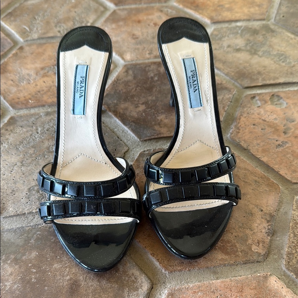 Prada Black Patent Leather Heels with Kitten Heel